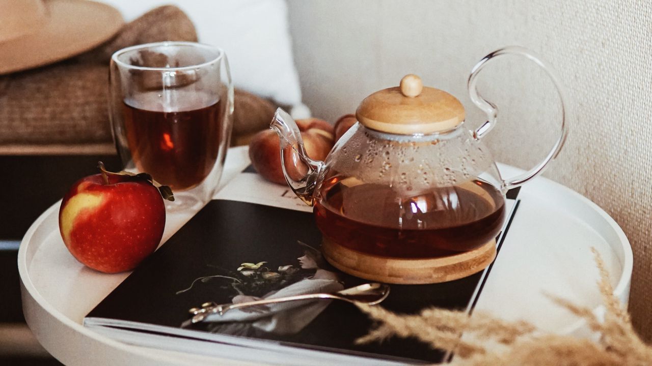 Wallpaper teapot, tea, apple, glass, drink