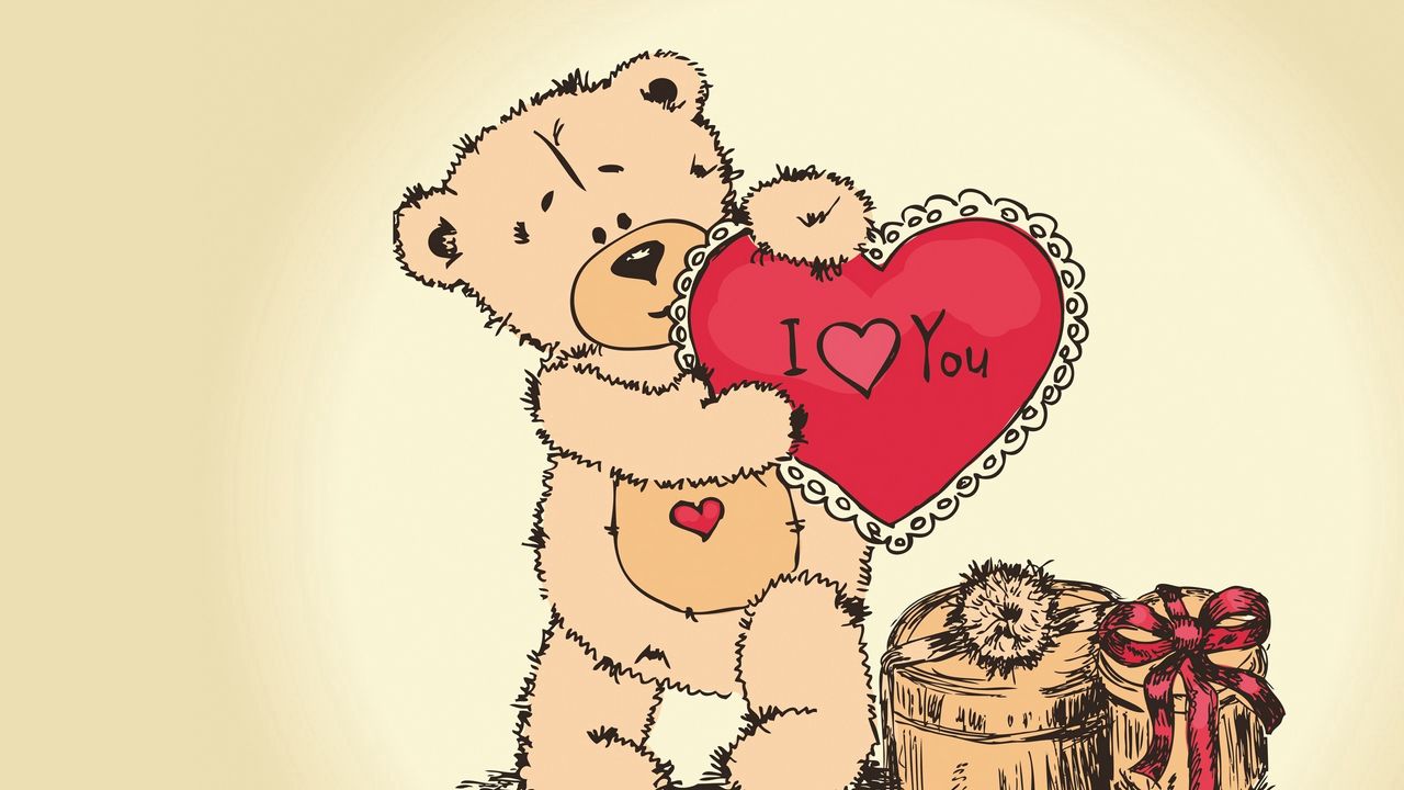 Wallpaper teddy bear, drawing, heart, paint, love