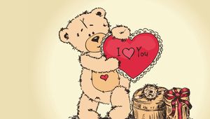 Preview wallpaper teddy bear, drawing, heart, paint, love