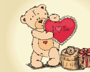 Preview wallpaper teddy bear, drawing, heart, paint, love