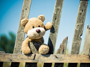 Preview wallpaper teddy bear, fence, toy