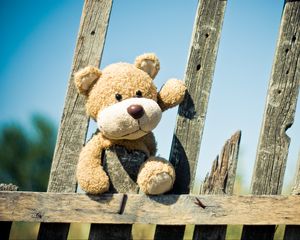 Preview wallpaper teddy bear, fence, toy