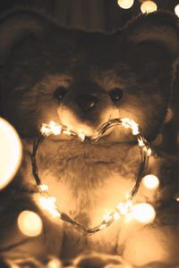 Preview wallpaper teddy bear, heart, garland, love, lights