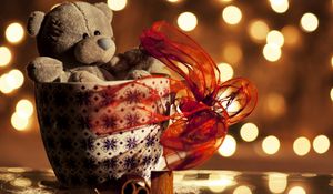Preview wallpaper teddy bear, teddy, holiday, ribbon, cup