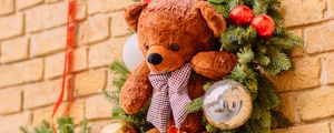 Preview wallpaper teddy bear, toy, decoration, wreath, new year, christmas