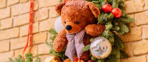 Preview wallpaper teddy bear, toy, decoration, wreath, new year, christmas