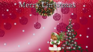 Preview wallpaper teddy bear, tree, wreath, lettering, christmas, snowflakes, holiday