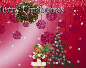 Preview wallpaper teddy bear, tree, wreath, lettering, christmas, snowflakes, holiday