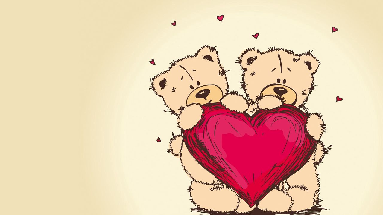 Wallpaper teddy bears, picture, romance, couple, heart, love
