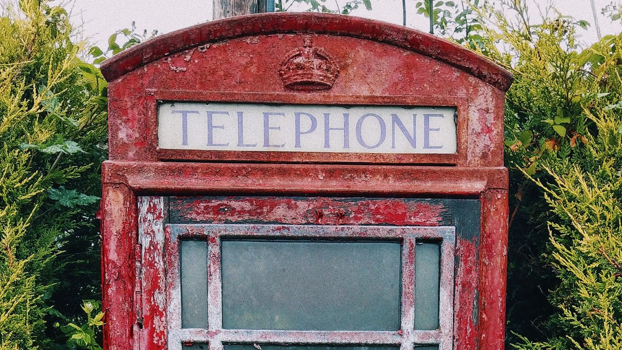 Wallpaper telephone booth, old, shabby