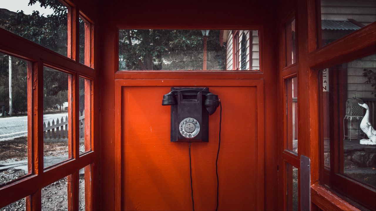 Wallpaper telephone, phone booth, red, retro