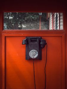 Preview wallpaper telephone, phone booth, red, retro