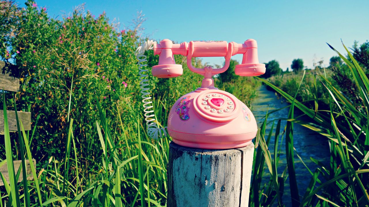 Wallpaper telephone, toy, grass, river, trees