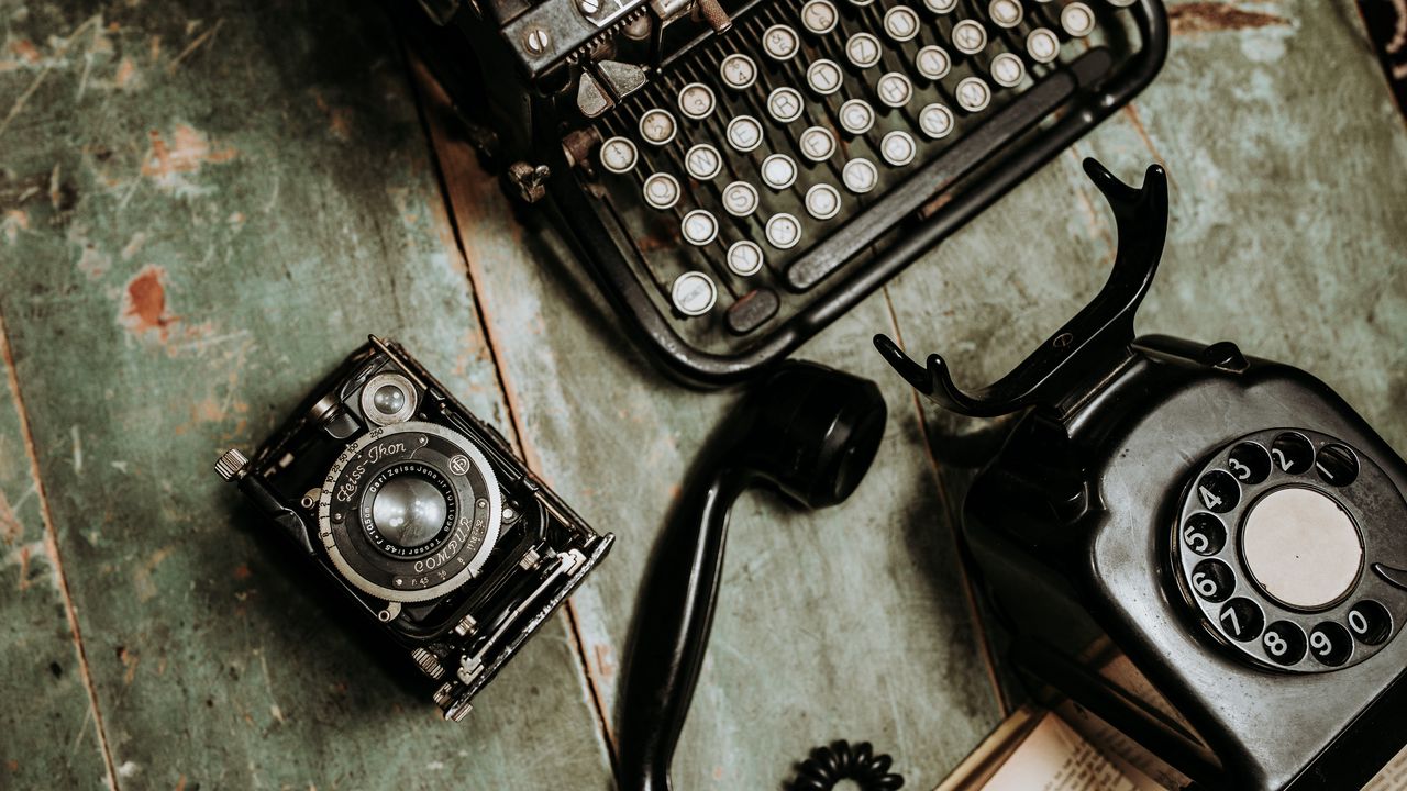 Wallpaper telephone, typewriter, old, retro