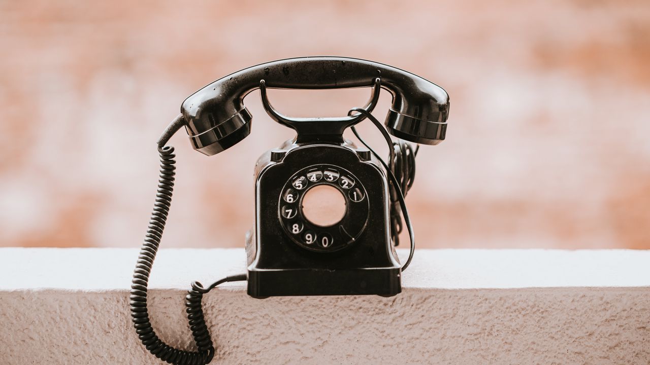 Wallpaper telephone, vintage, old, black