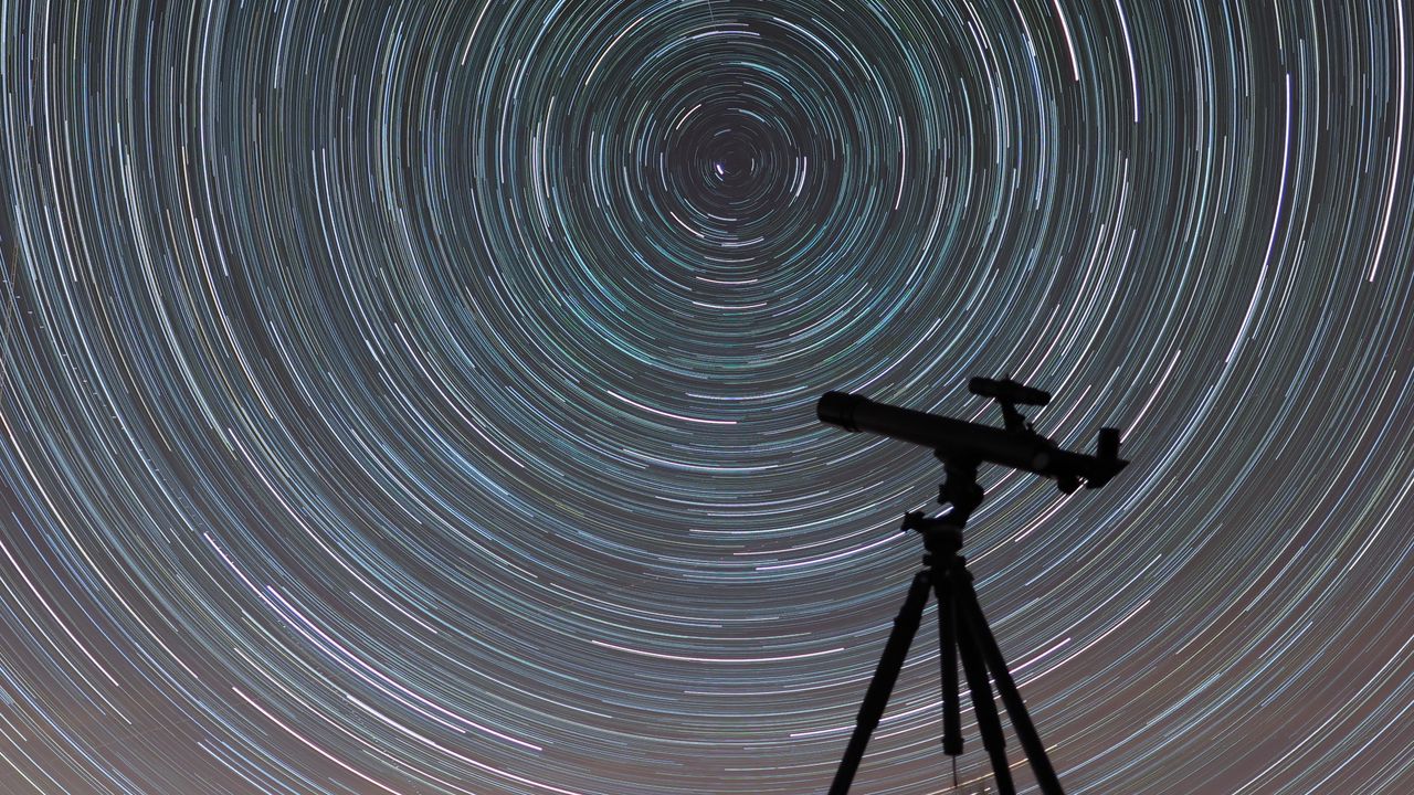 Wallpaper telescope, starry sky, night, blur, motion