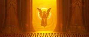 Preview wallpaper temple, angel, glow, religion, art