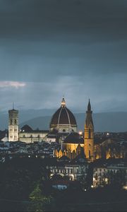 Preview wallpaper temple, architecture, city, buildings, evening