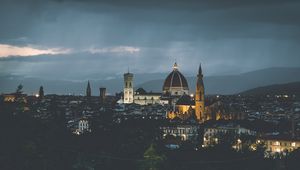 Preview wallpaper temple, architecture, city, buildings, evening