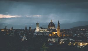 Preview wallpaper temple, architecture, city, buildings, evening