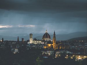 Preview wallpaper temple, architecture, city, buildings, evening