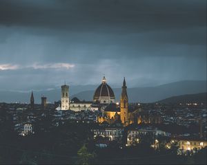 Preview wallpaper temple, architecture, city, buildings, evening