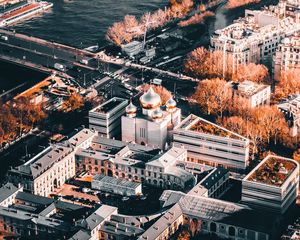 Preview wallpaper temple, architecture, city, buildings, river