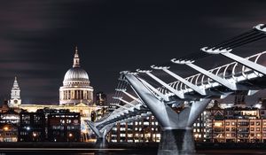 Preview wallpaper temple, architecture, night city, bridge