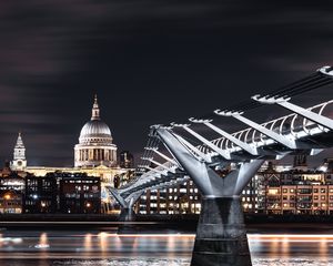 Preview wallpaper temple, architecture, night city, bridge