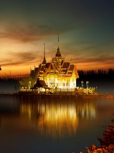 Preview wallpaper temple, buddhism, architecture, lighting, asia