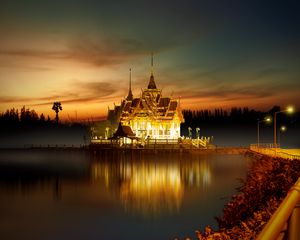 Preview wallpaper temple, buddhism, architecture, lighting, asia