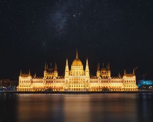 Preview wallpaper temple, building, architecture, night, river