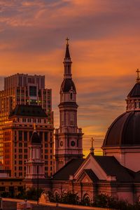 Preview wallpaper temple, building, city, architecture, sunset