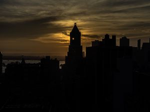 Preview wallpaper temple, building, city, architecture, sunset, sky