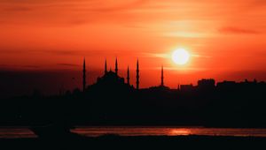 Preview wallpaper temple, city, sunset, water