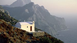 Preview wallpaper temple, coast, white, height, rocks, greece