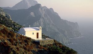 Preview wallpaper temple, coast, white, height, rocks, greece