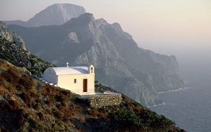 Preview wallpaper temple, coast, white, height, rocks, greece