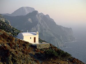 Preview wallpaper temple, coast, white, height, rocks, greece