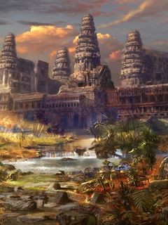 Download wallpaper 240x320 temple, destruction, palms, different world old  mobile, cell phone, smartphone hd background