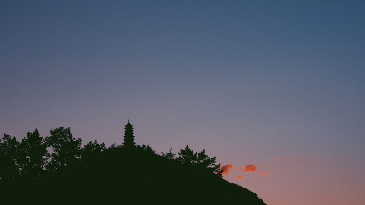 Wallpaper temple, tower, sky, silhouette