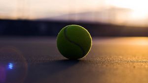 Preview wallpaper tennis ball, asphalt, shadow, sport, bending