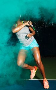 Preview wallpaper tennis, girl, racket, colored smoke, sport