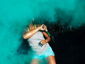 Preview wallpaper tennis, girl, racket, colored smoke, sport