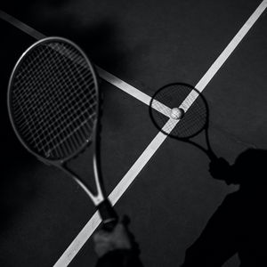 Preview wallpaper tennis, racket, tennis ball, bw
