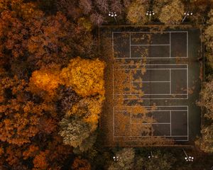 Preview wallpaper tennis, tennis court, autumn, aerial view