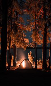 Preview wallpaper tent, campfire, camping, night, nature