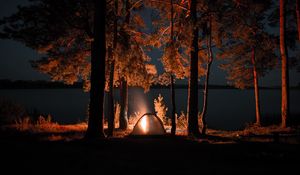 Preview wallpaper tent, campfire, camping, night, nature