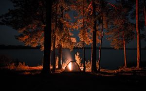 Preview wallpaper tent, campfire, camping, night, nature
