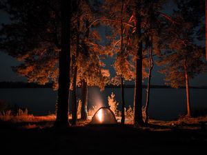 Preview wallpaper tent, campfire, camping, night, nature